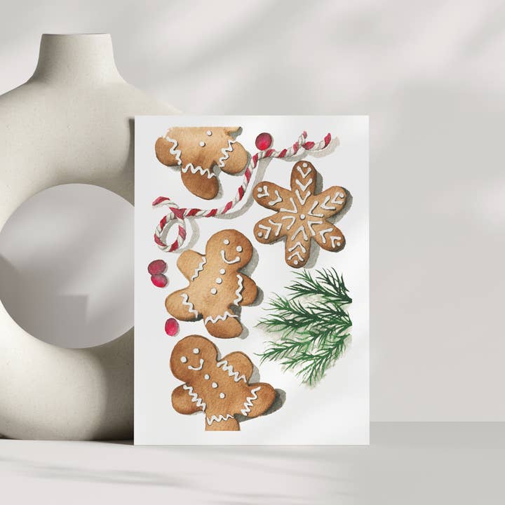Liz Pope Designs - Wholesale Christmas Card - Gingerbread cookies, hand painted festive watercolor card3