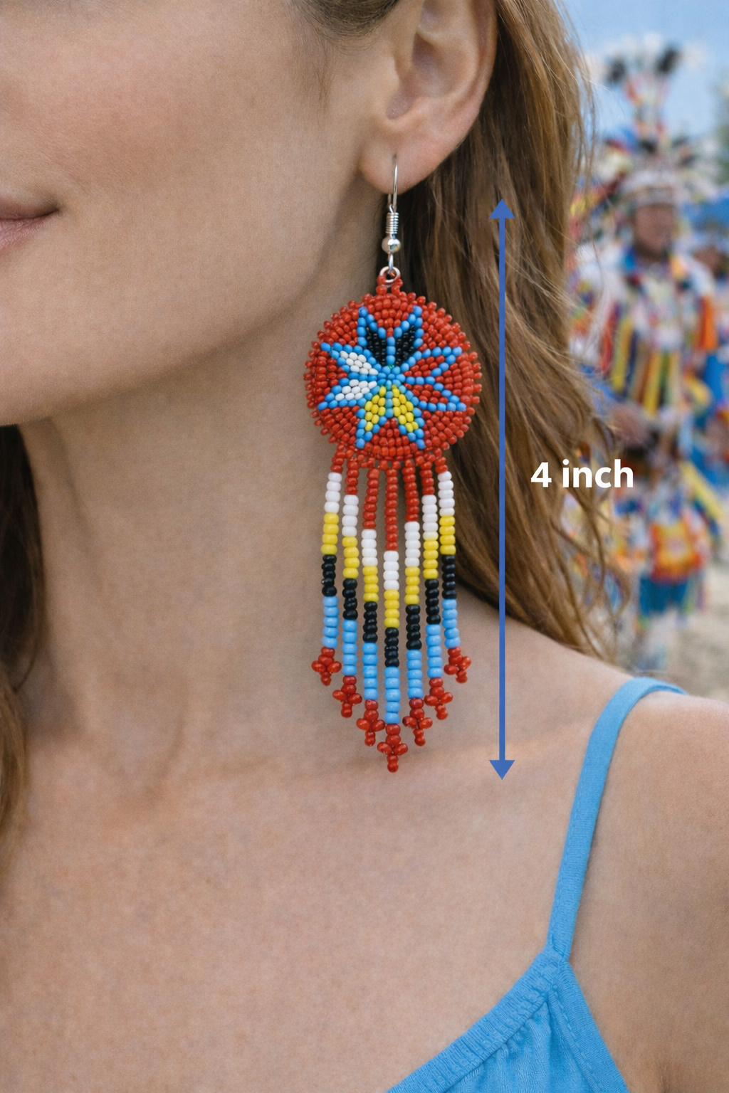 BEADS CORNER – wholesale Hängande örhängen – Handgjorda pärlstav röd 4 riktningar färg runda Frans krok örhängen2