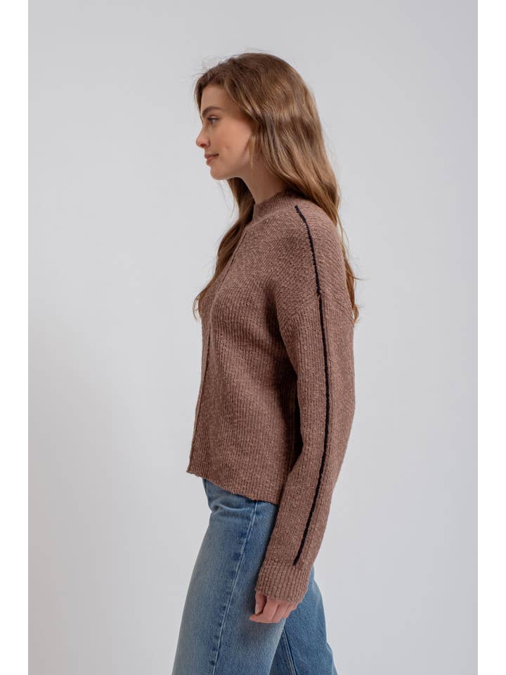 The Workshop Studio - Wholesale Knit Sweater - Women's - MOCK NECK CONTRAST SEAM SWEATER KNIT PULLOVER