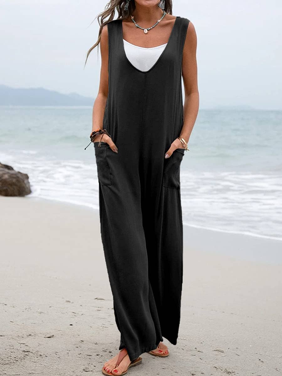 HIDDENBRAND - Wholesale Jumpsuit - Women's - Pocket Deep V-Neck Jumpsuit1