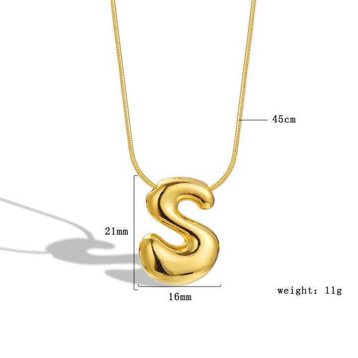 The Classy Cloth WS - Wholesale Pendant/Charm Necklace - Bubble Letter Initial Necklace - Gold RTS16