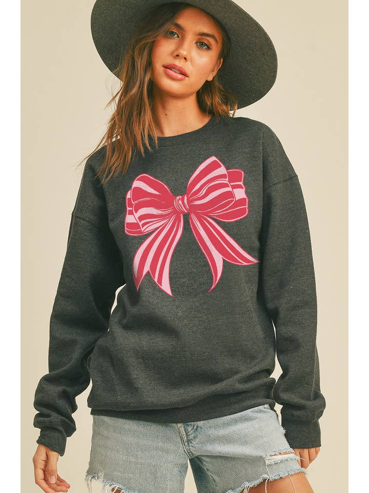 Honestee - Wholesale Sweatshirt - Women's - Bow Long Sleeve Sweatshirt