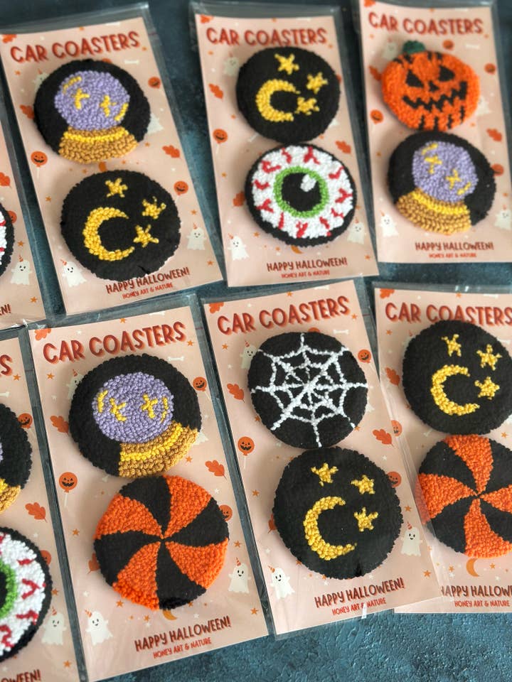 Spooky Car Coasters Set of 2, Cute Halloween Car Accessories for wholesale by Honey Art and Nature