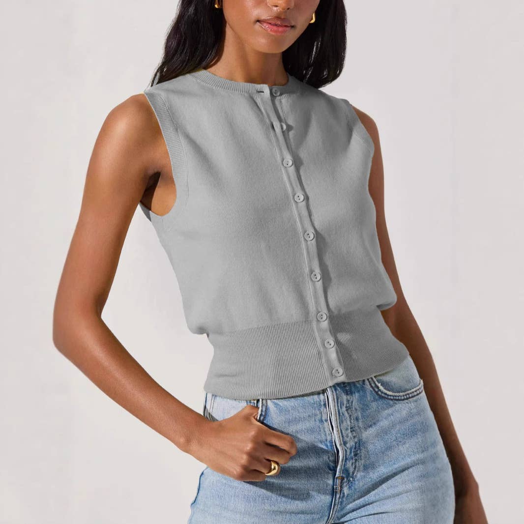 Rosa Clothing - Wholesale Outerwear Vest - Women's - Sleeveless Button Knit Vest3