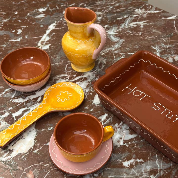 Denise - Venta al por mayor Taza de café/té - Juego de taza amarilla y plato rosa Ellis5