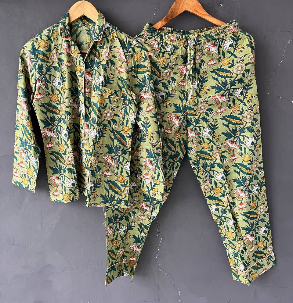 Bhawana Handicrafts - Wholesale Sleepwear Set - Women's - New Design Block Printed Cotton Night Suit Pants Shirt Sets4