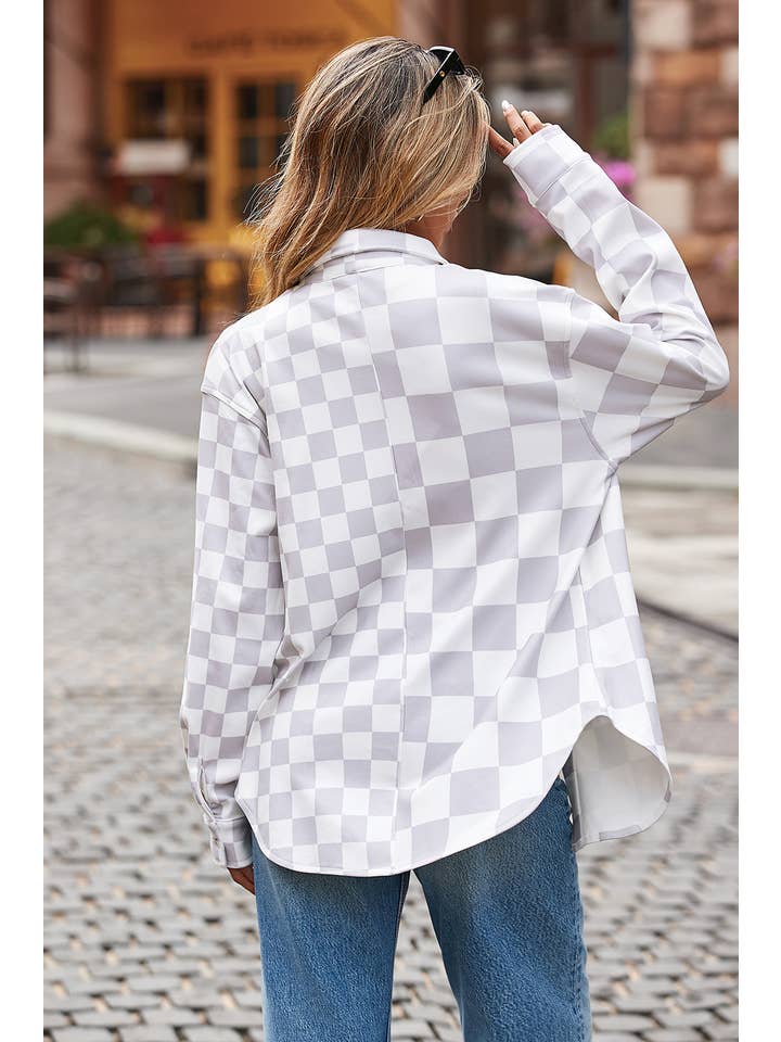 Little Daisy Closet - Wholesale Shirt Jacket/Shacket - Women's - LDC Checkerboard Flap Pocket Button Front Shacket1