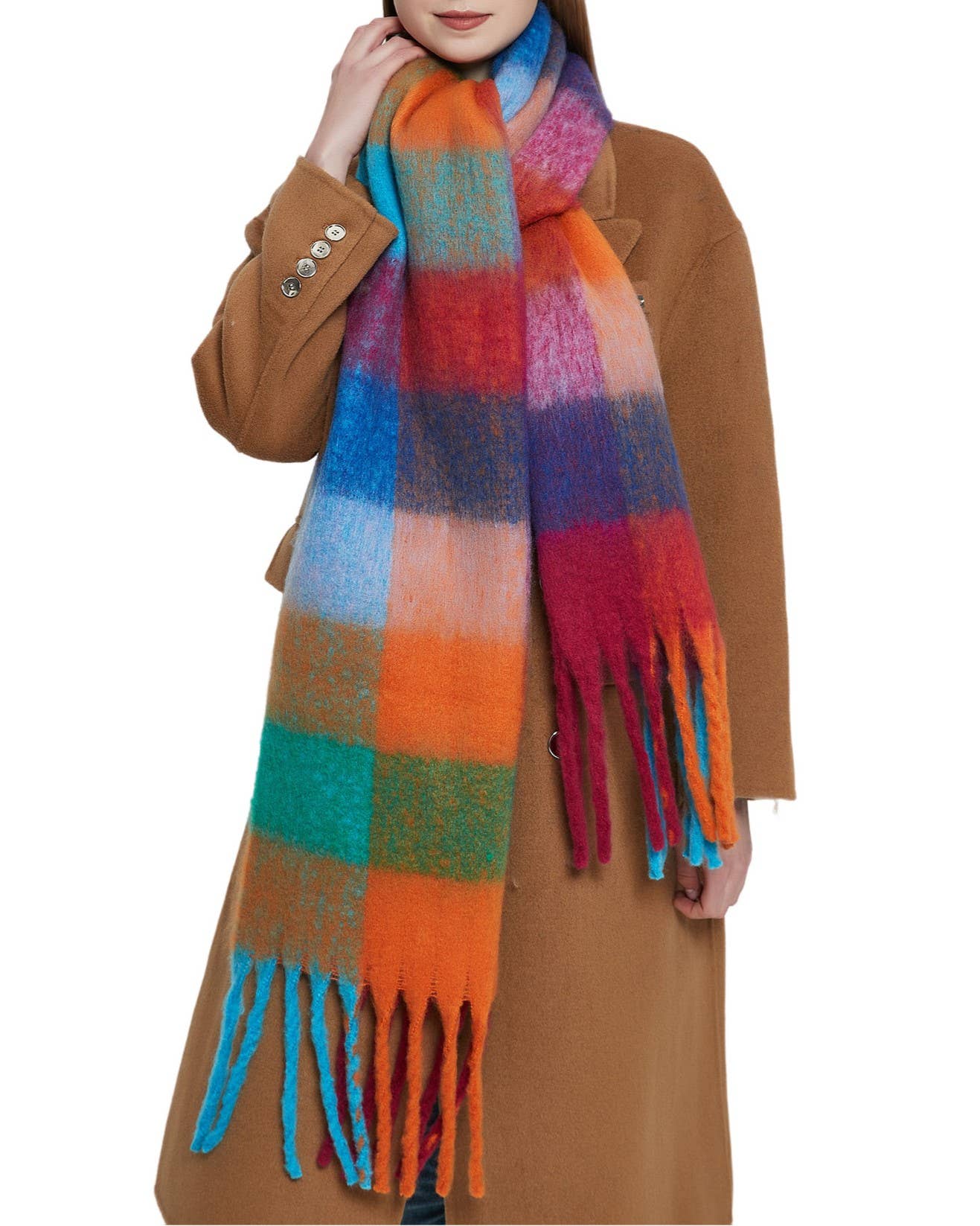 HIDDENBRAND - Wholesale Scarf - Women's - Colour Block Scarf with tassel detail13