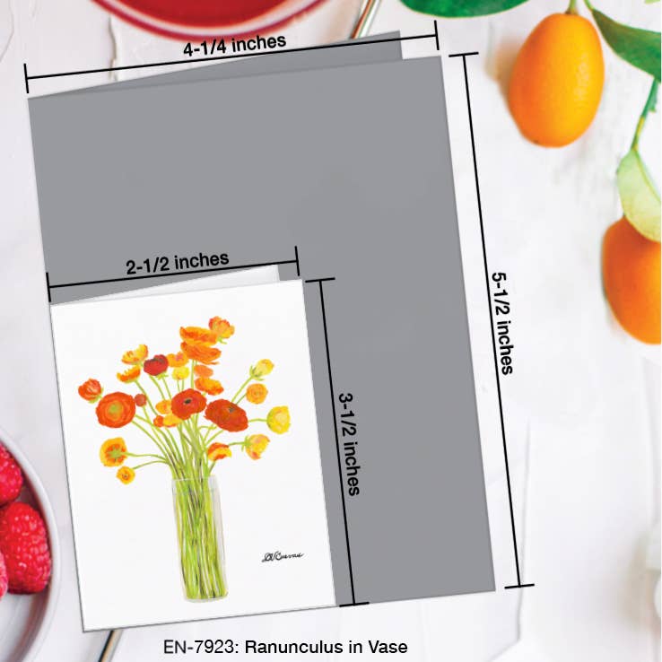 Printed Canvas - Wholesale Everyday Greeting Card - Ranunculus in Vase, Greeting Card (#7923A)1