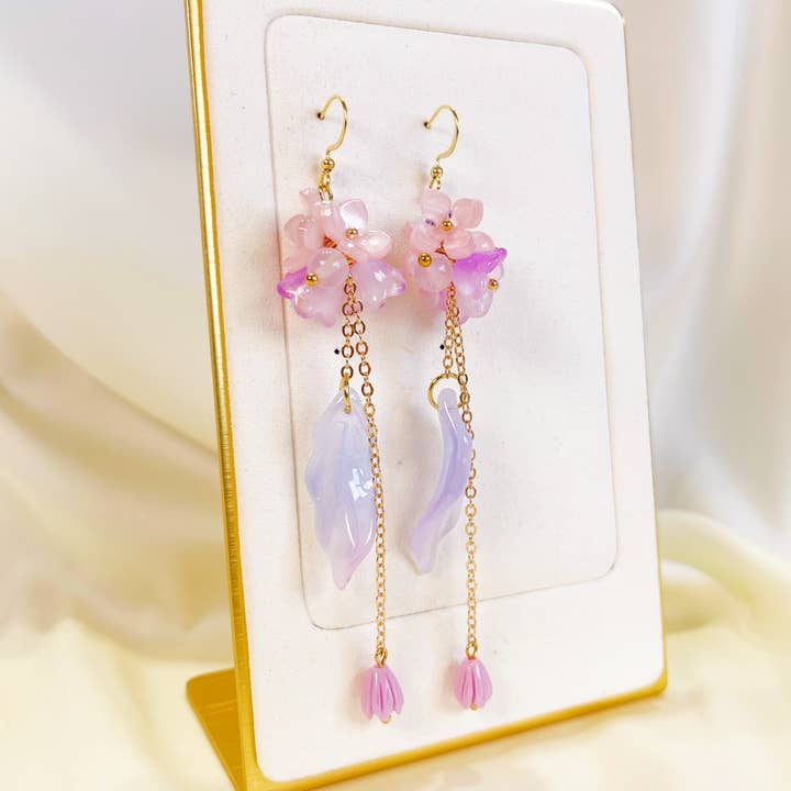 Melange Blanc - Wholesale Dangle Earrings - E194 purple flower long dangle drop earrings1