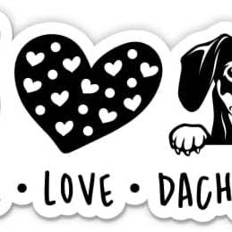 Peace Love Dackel-Aufkleber für den Großhandel von Lyrical River Designs