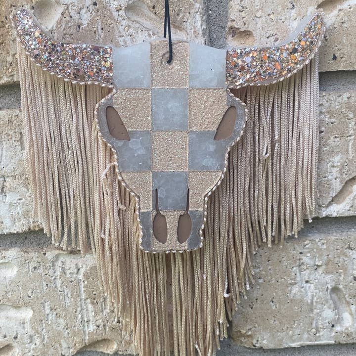 Gussied Up - Wholesale Car Freshener - Women's - Checkered Bull Skull Freshie0