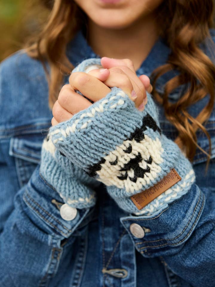 Kids Smiley Dog Handwarmer Sky for wholesale by Pachamama Ltd