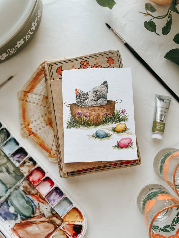 Påske kylling lykønskningskort for engroshandel hos MacaelaMade