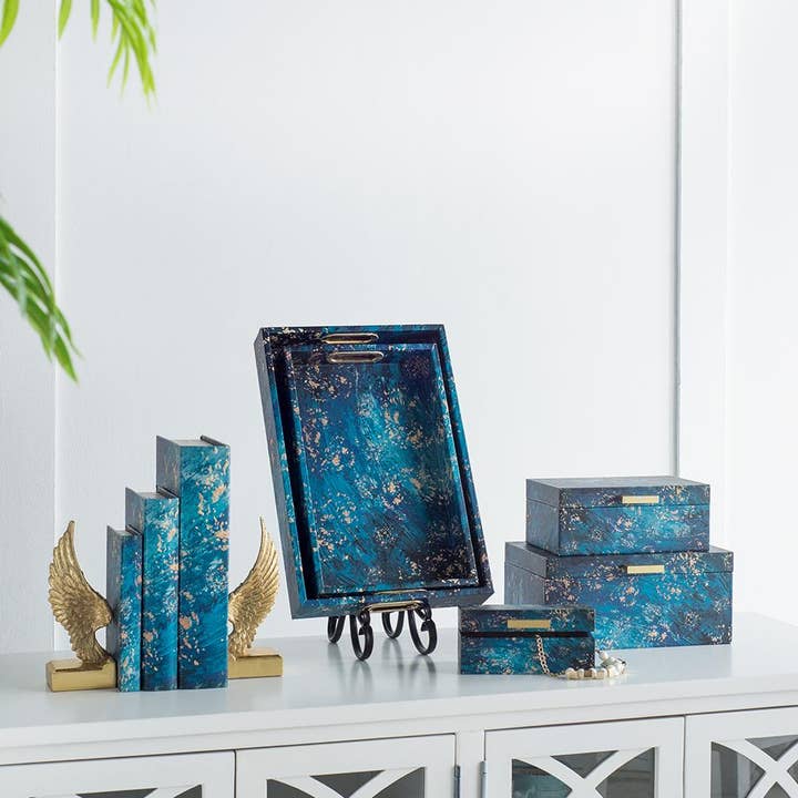 A&B Home Group Inc. - Vendita all'ingrosso Scatole decorative - Set di 3 Scatole Decorative, Blu con Dettagli Dorati7