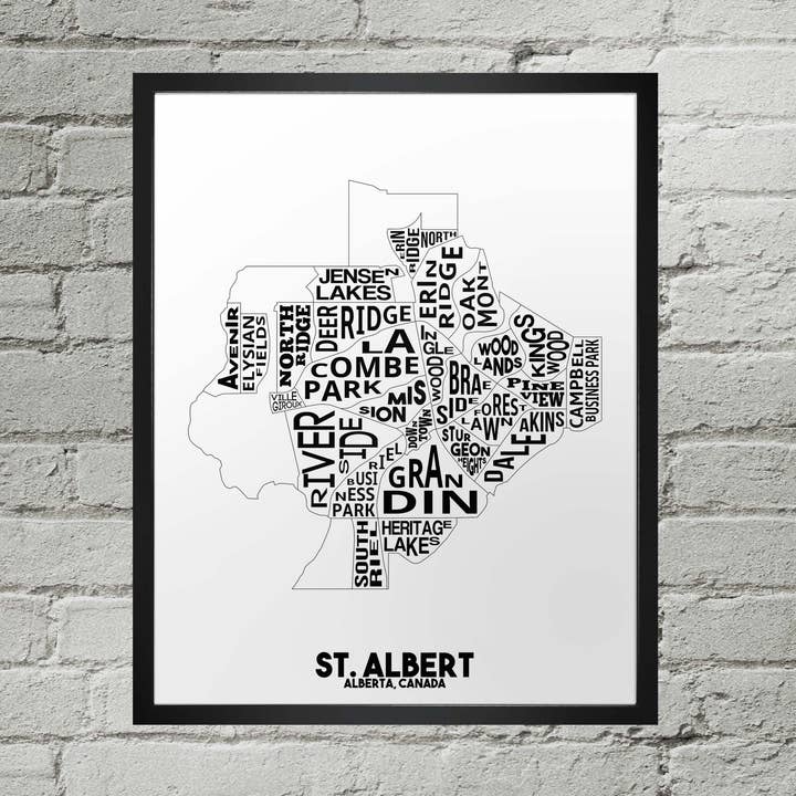 St Albert Alberta Neighbourhood Typography City Map Print for wholesale by Damon D Chan