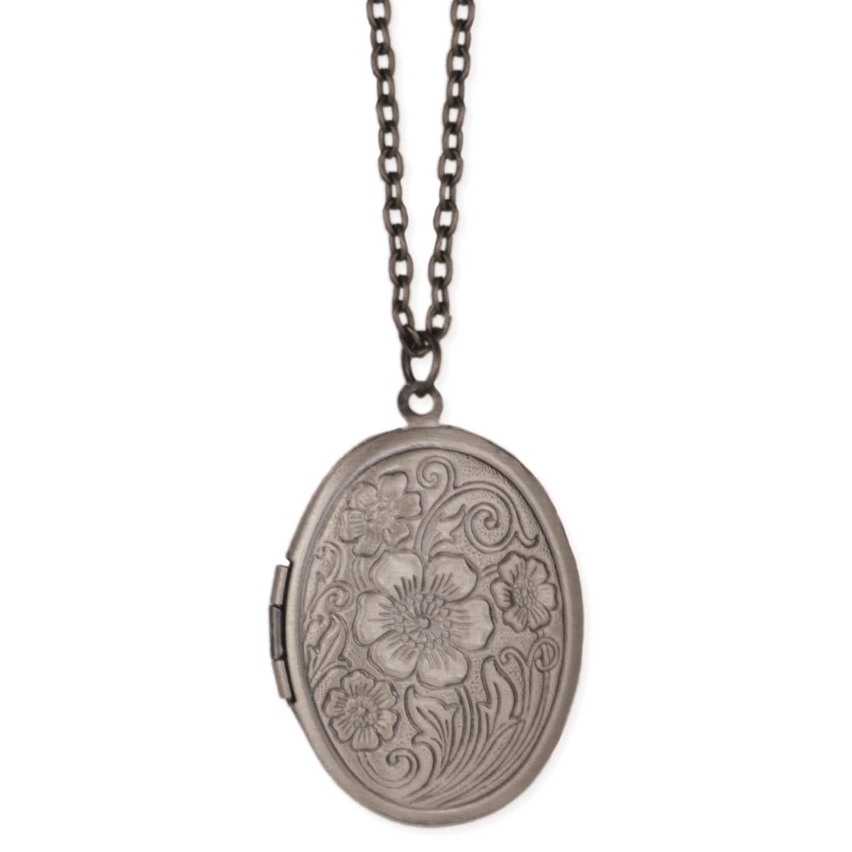 ZAD - Wholesale Pendant/Charm Necklace - Vintage Memories Silver Floral Locket Necklace1