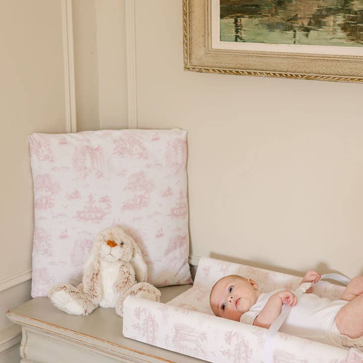 The Gilded Bird Ltd - Wholesale Changing Mat/Pad - Baby - Spring Toile Pink Wipeable Contour Change Pad