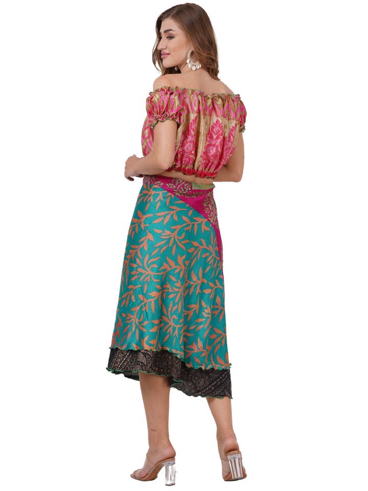 Wevez - Wholesale Skirt – Women’s - Women's Two Layer Vintage Sari Fabric Magic Skirt Mix Lot9