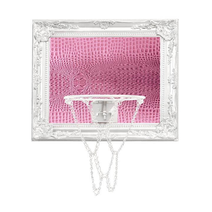 Pink and White Gator Mini Basketball Hoop for wholesale by Hoops and Heritage