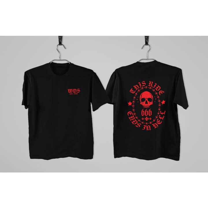 Wickedly Divine Shop - Wholesale Screen Printed T-Shirt - Unisex - This Ride Ends In Hell, Motorcycle Motocross Bike Goth Shirt1