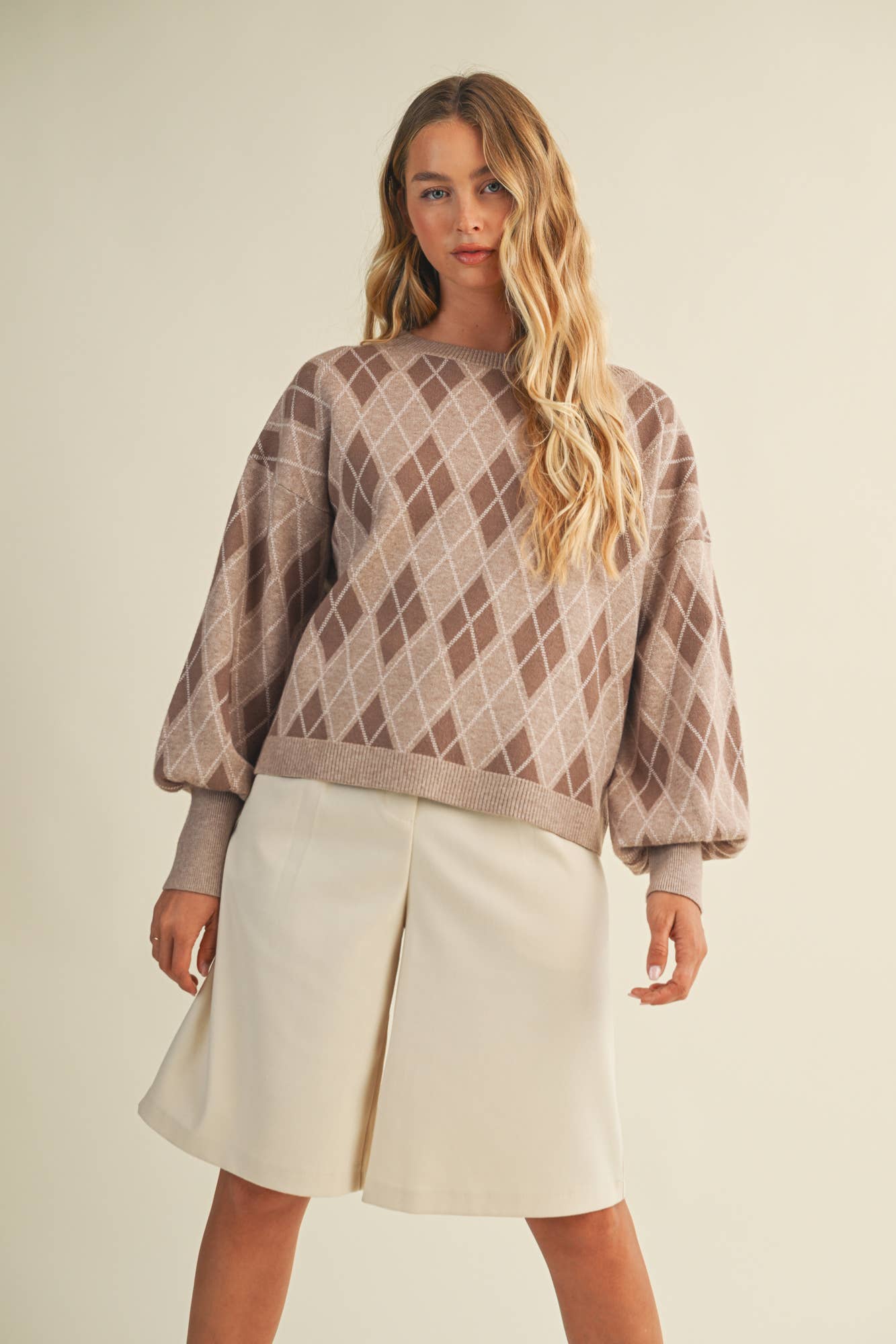 Mustard Seed - Wholesale Knit Sweater - Women's - ARGYLE PATTERN SWEATER TOP7