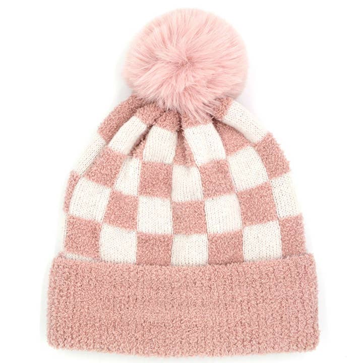 anbfashion - Wholesale Beanie - Women's - CHECKERED POM POM BEANIE MH-01381
