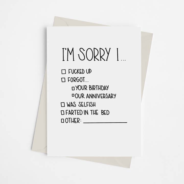"I'm Sorry..." Checklist - Greeting Card for wholesale by Black Cat Bazaar