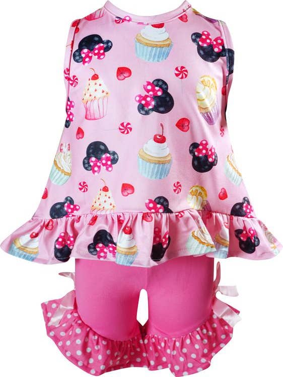 Wholesale Baby Girls Minnie Mouse Birthday Cupcake Tank Shorts Outfit for  your store - Faire