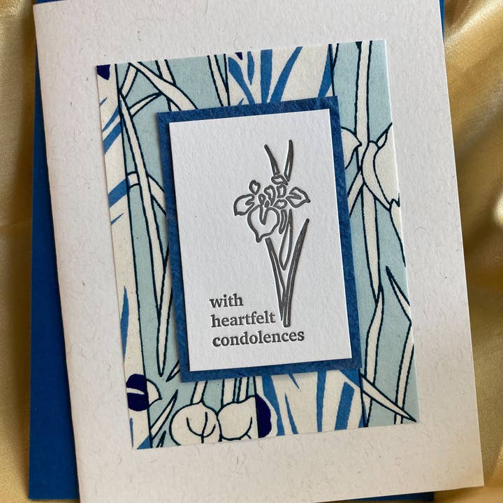 Iris Condolences card for wholesale by Deep Ink Letterpress