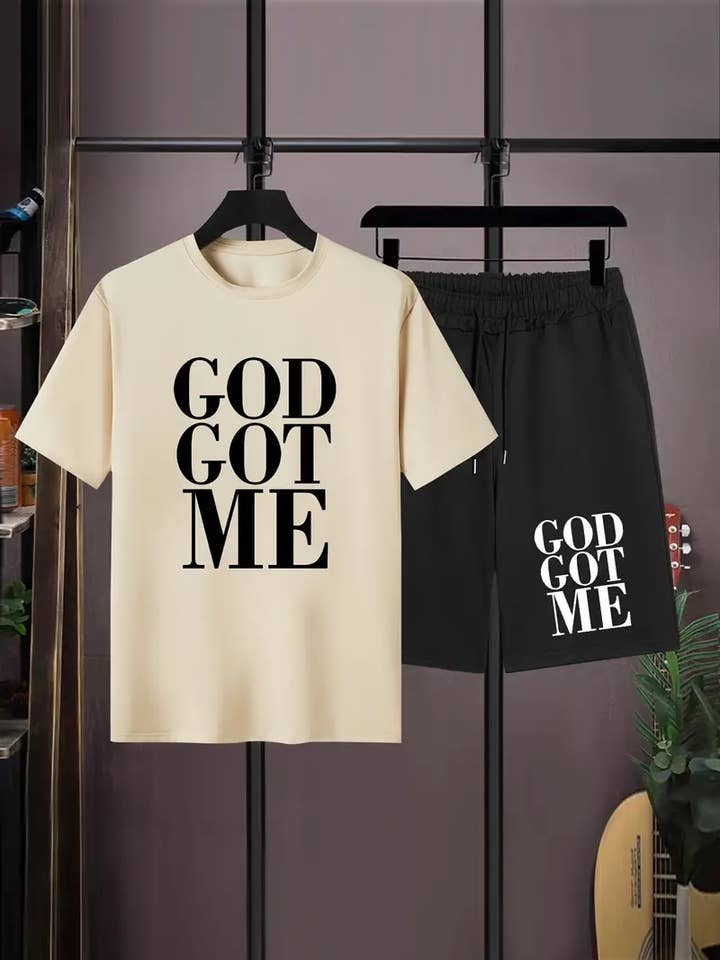 Lucky Avocado - Wholesale Top & Short Set (NOT Loungewear) - Men's - God Got Me, Men's 2 Pieces Outfits, T-Shirt And Shorts Set8