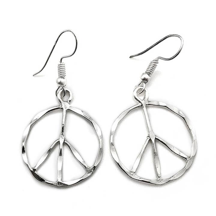 Anju Jewelry - Wholesale Dangle Earrings - Silver Plated Earrings - Smaller Size Peace Sign0