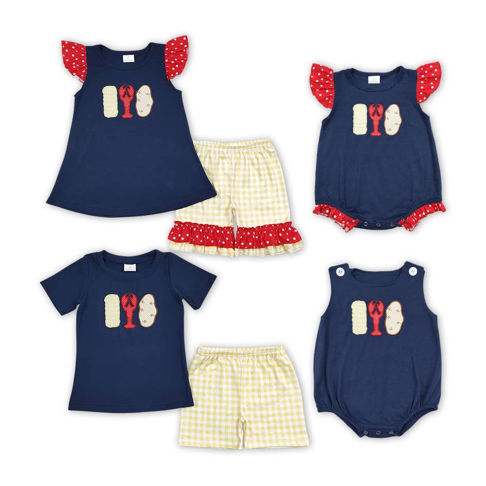 Yawoo Garments - Wholesale Clothing Set - Baby - Navy corn crawfish embroidery baby kids clothes4