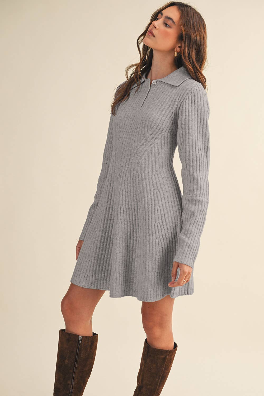 &MERCI - Wholesale Dress - Women's - RIBBED SWEATER FLARED MINI DRESS MSW1096835