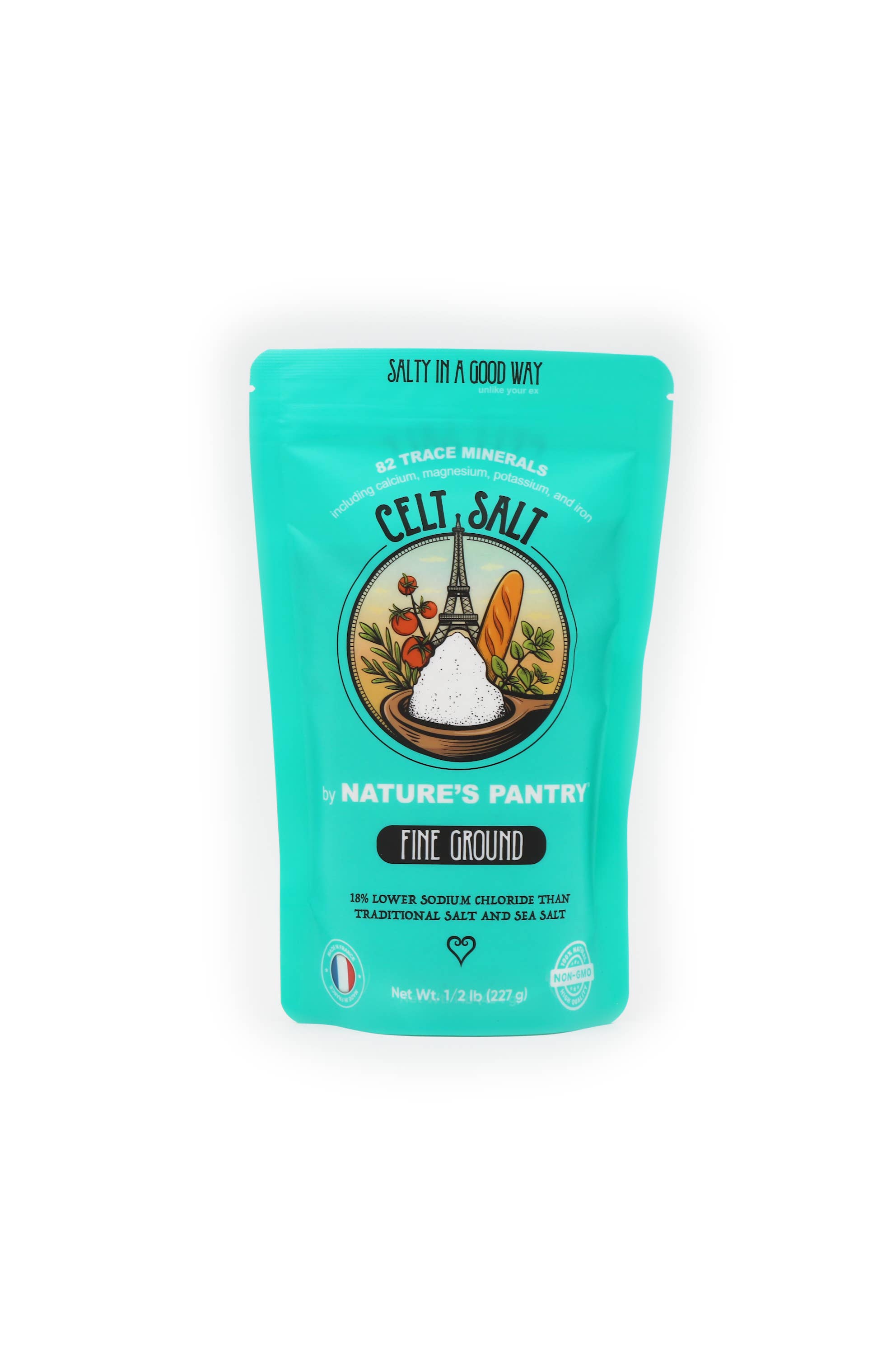 Celt Salt By Nature's Pantry – Sal por atacado – Sal Marinho Celta Fino - Pacote Refechável 227 g (1/2 lb)