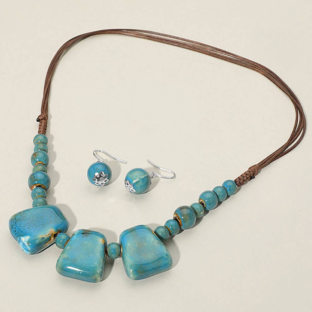 Sensibling Corp. - Wholesale Beaded/Pearl Necklace - Boho Resin Pebble Beaded Adjustable Cord Necklace6