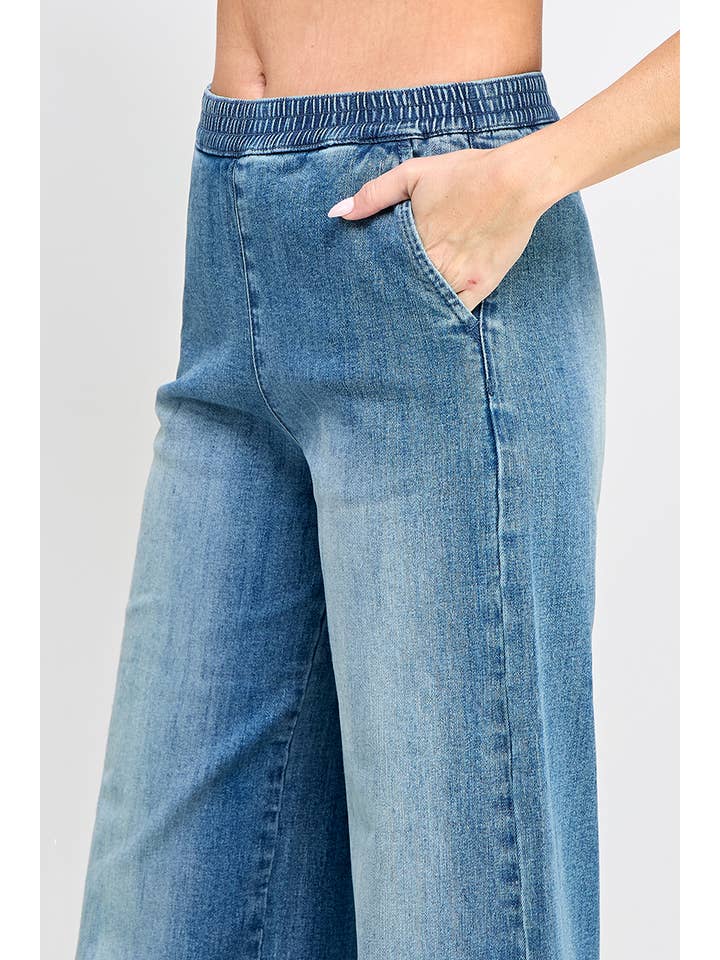 SAIGE DENIM - Wholesale Jeans - Women's - P8106M-HIGH RISE PULL ON WIDE LEG WITH ELASTIC WAISTBAND