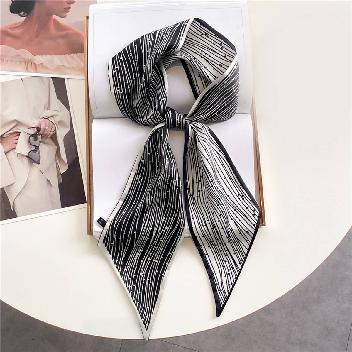 ACCITY - Wholesale Head Scarf - Women's - FASHIONABLE DOUBLE-LAYER RIBBON ANGLED HEAD SCARF_CWASC151526