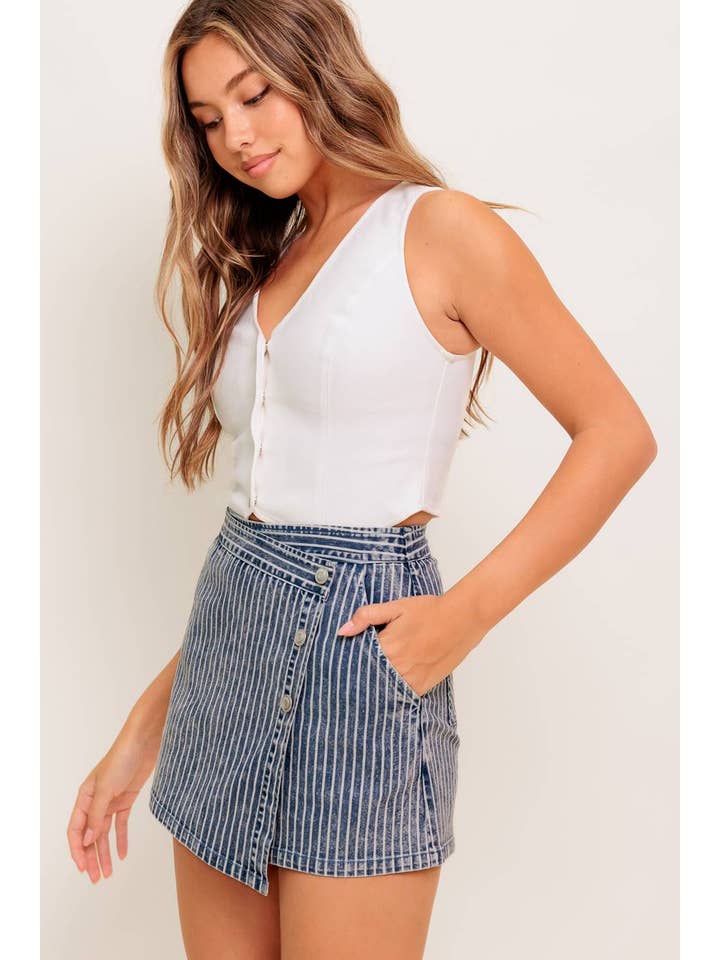 BLUE WHITE A striped denim skort - IP8958 for wholesale on Faire5