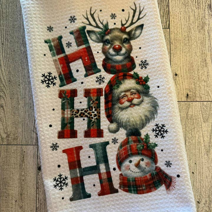 Prairie Chicken Sticker Shop & Gifts - Vente Torchons - Torchon à vaisselle en tissu gaufré de Noël Ho Ho