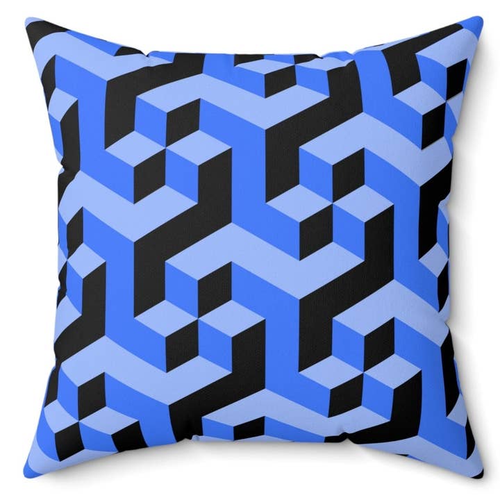 Cojín Cuadrado Geométrico Azul para Sofá, Cama, Varios Tamaños | EE.UU. para venta al por mayor de Ohhh So Swag