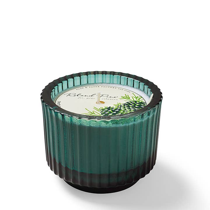 Soap & Paper Factory - Wholesale Jar/Filled Candle - Roland Pine 6 oz Green Single-Wick Ribbed Glass Candle2