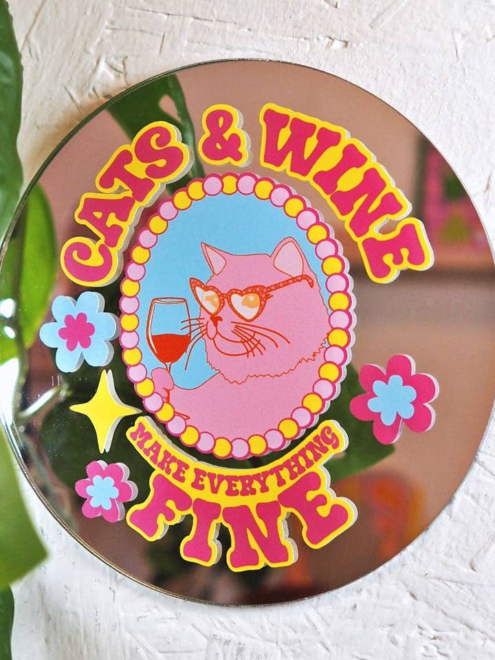 Katte & Vin, Gør Alting Fint Disc Spejl for engroshandel hos Printed Weird