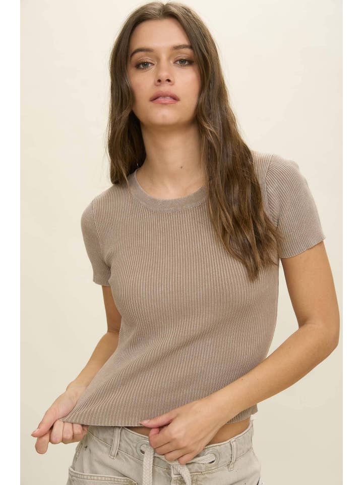 J.O.A - Wholesale Knit Top - Women's - WASHED RIBBED SHORT SLEEVE CROPPED KNIT TEE17