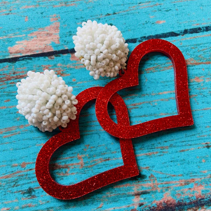 Beaded Heart earrings, Valentine’s Day earrings for wholesale by Lovelybeadz