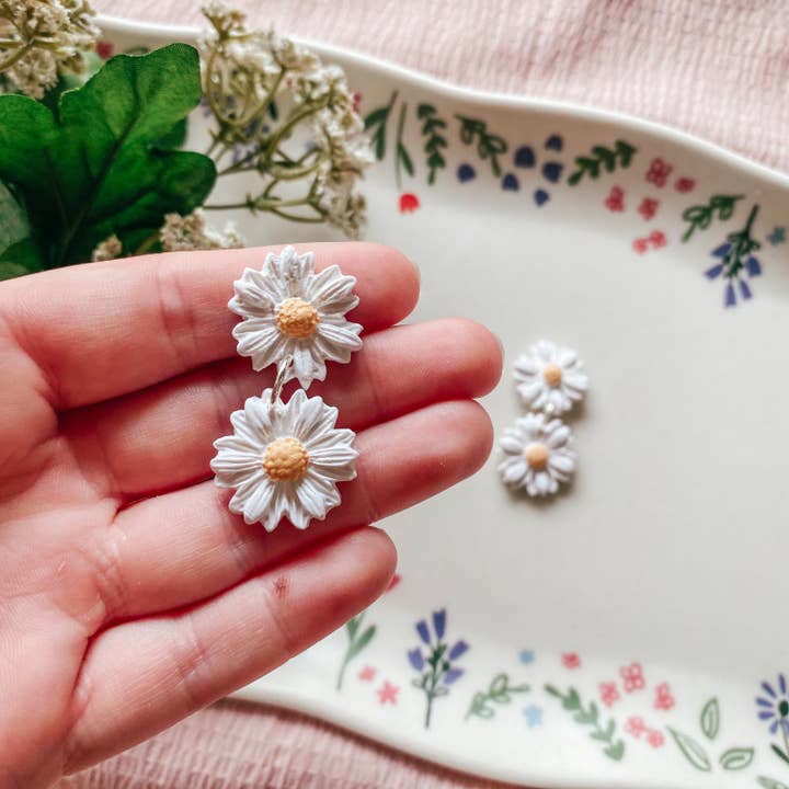 Double Floral Earrings for wholesale by ClayWithA