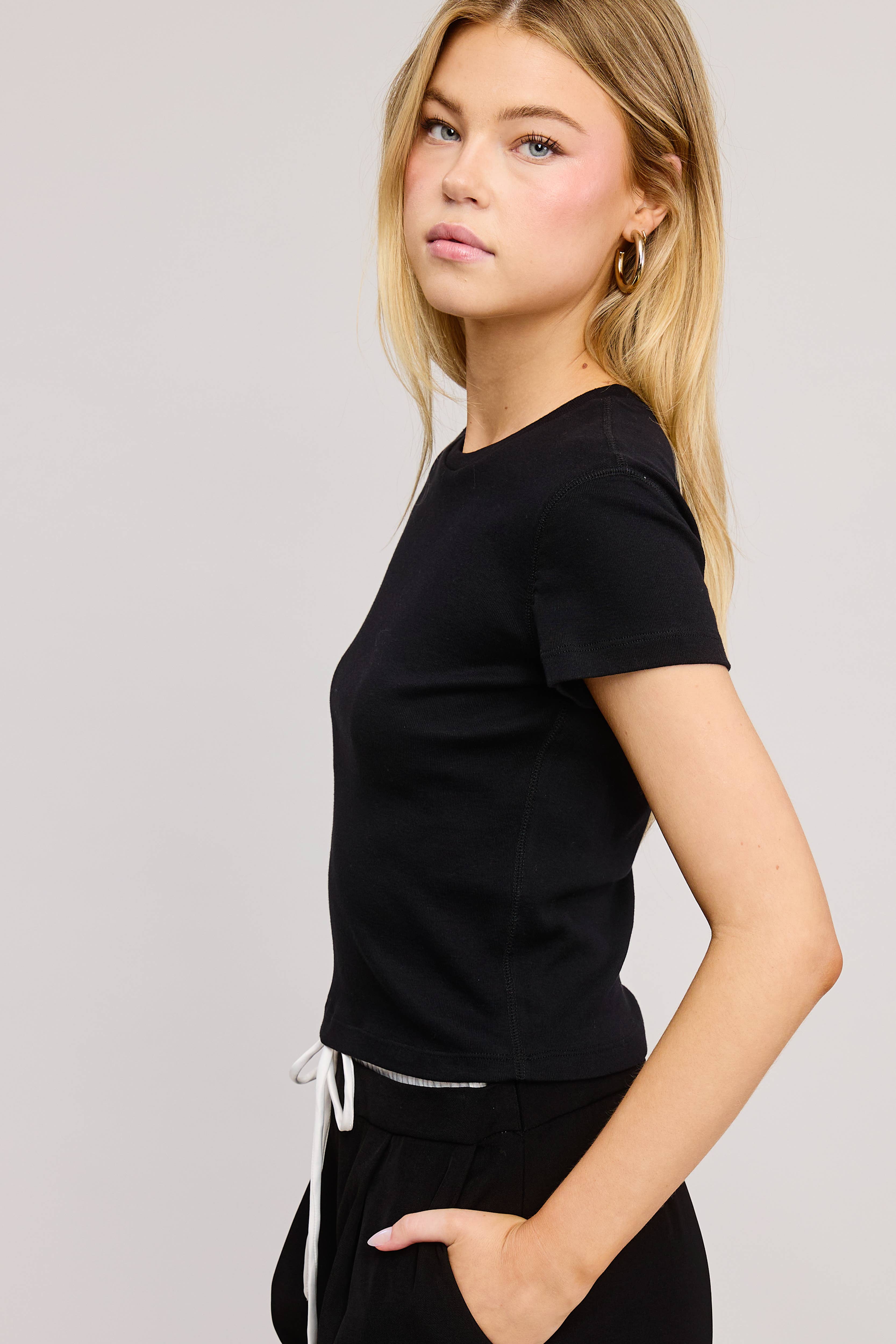 Mimosa - Wholesale T-Shirt - Women's - Basic Short Sleeve Baby Tee Knit Top35