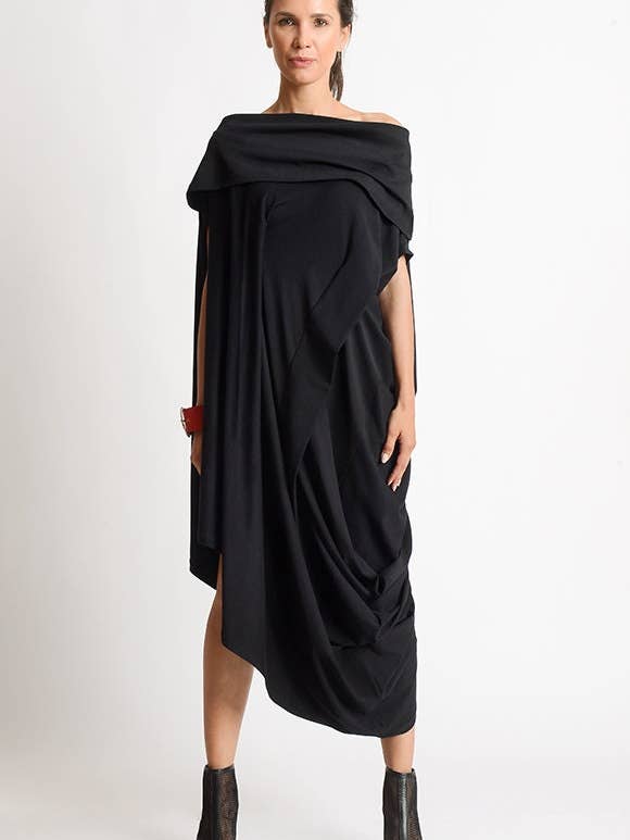 Black Asymmetric Maxi Dress for wholesale by Metamorphoza