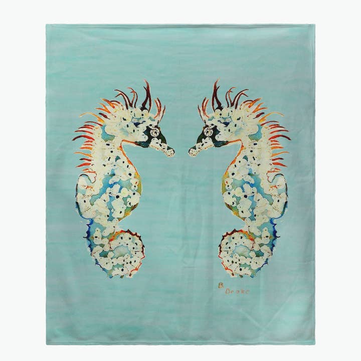 Aqua Betsy's Seahorses Throw for wholesale by Betsy Drake Interiors