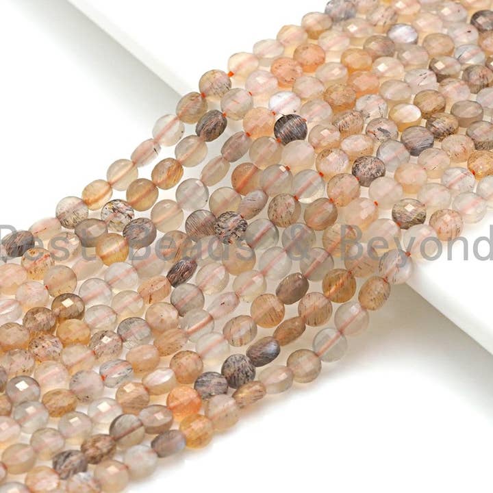 High Quality Natural Mixed Color Moonstone Checkerboard Cut beads, 4mm Turtle Shell Cut Moonstone Beads, 16" Full Strand, sku#U783 for wholesale by BestBeads&Beyond
